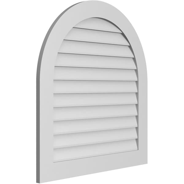 Round Top Surface Mount PVC Gable Vent: Non-Functional, W/ 3-1/2W X 1P Standard Frame, 34W X 36H